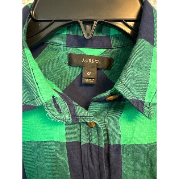 J. Crew Green & Navy Plaid Button-Down Shirt Size 0P - Picture 2 of 3